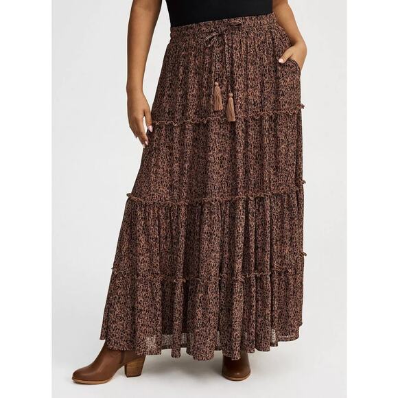 NWT Torrid Brown Gauze Tiered Drawstring Maxi Stretch Skirt Plus Size 1X (14/16) - Picture 7 of 7